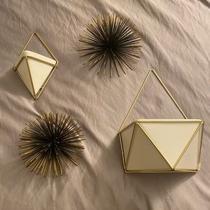 Home decor set, gold wall planters and sea urchins